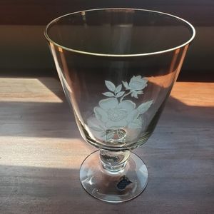 Vintage Drinking Glass Goblet Vase Challis Frosted Rose Gold Rim